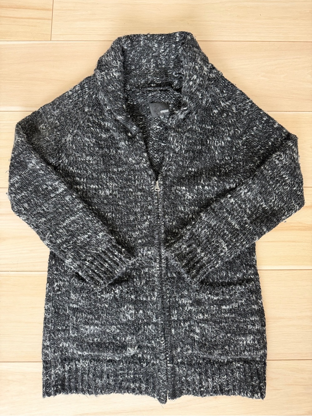 Aritzia Wool-Alpaca Blend Marled Black & Gray Zip Cardigan